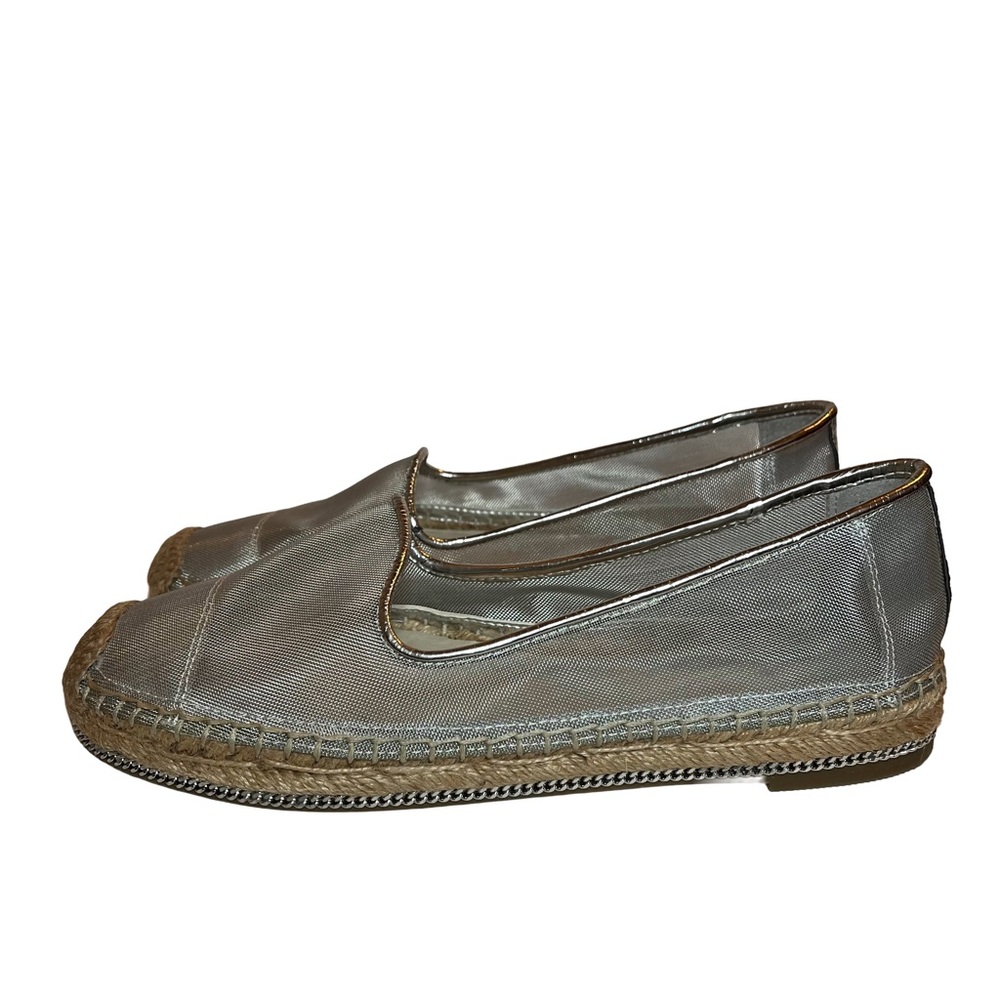 BCBGeneration Metallic Gray Espadrilles Loafers size 7.5 Mesh Slip On Shoes